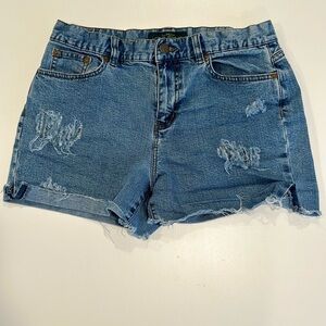 Blue Denim Distressed Women Shorts